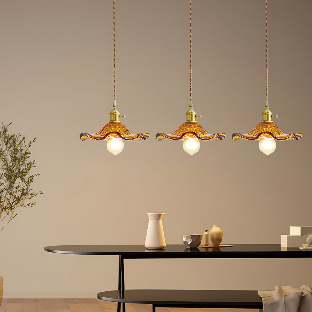 Hibiscus Flower Glass Pendant Light-Lighting > Pendant Lights-casanuva-Brown-3 Lights Long: D60cm-casanuva