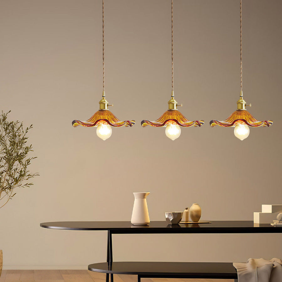 Hibiscus Flower Glass Pendant Light-Lighting > Pendant Lights-casanuva-Brown-3 Lights Long: D60cm-casanuva