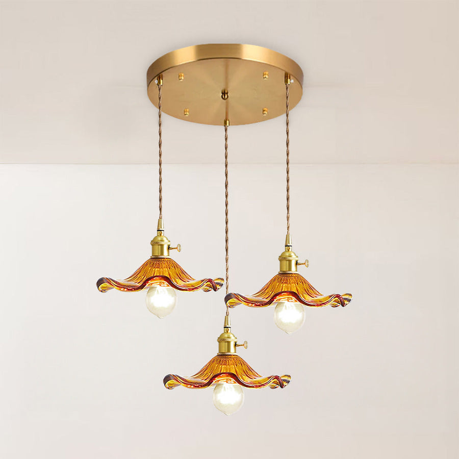 Hibiscus Flower Glass Pendant Light-Lighting > Pendant Lights-casanuva-Brown-3 Lights Round: D30cm-casanuva