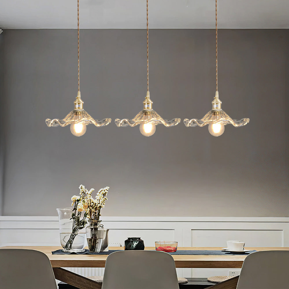 Hibiscus Flower Glass Pendant Light-Lighting > Pendant Lights-casanuva-Clear-3 Lights Long: D60cm-casanuva