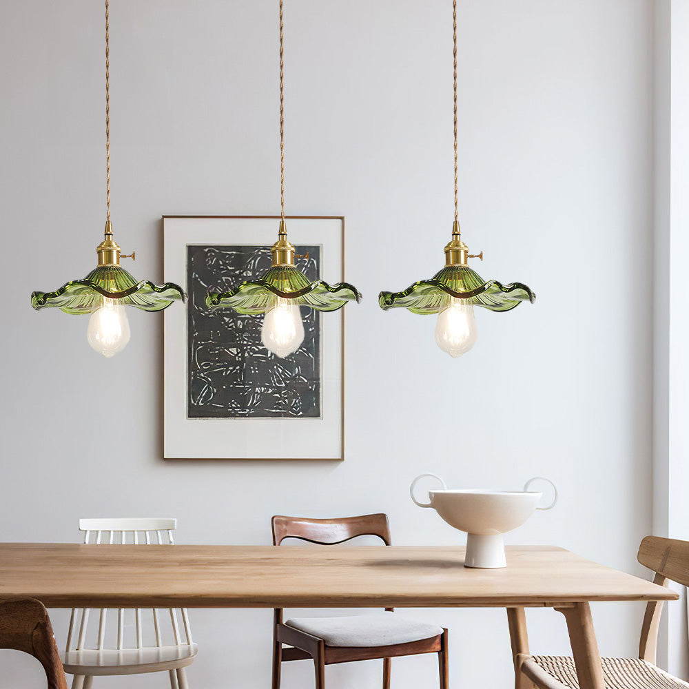 Hibiscus Flower Glass Pendant Light-Lighting > Pendant Lights-casanuva-Green-3 Lights Long: D60cm-casanuva