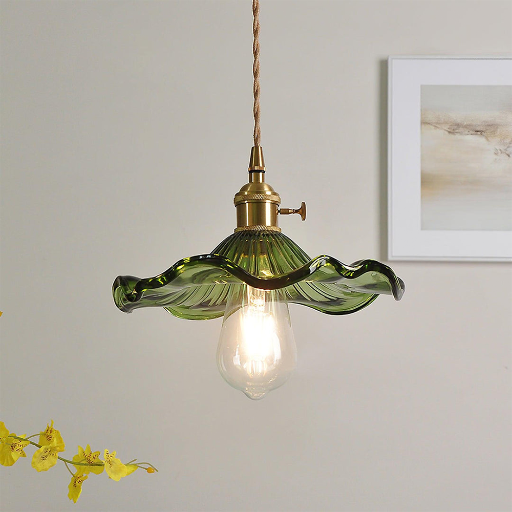 Hibiscus Flower Glass Pendant Light-Lighting > Pendant Lights-casanuva-Green-Single Lights: D23cm*H...-casanuva
