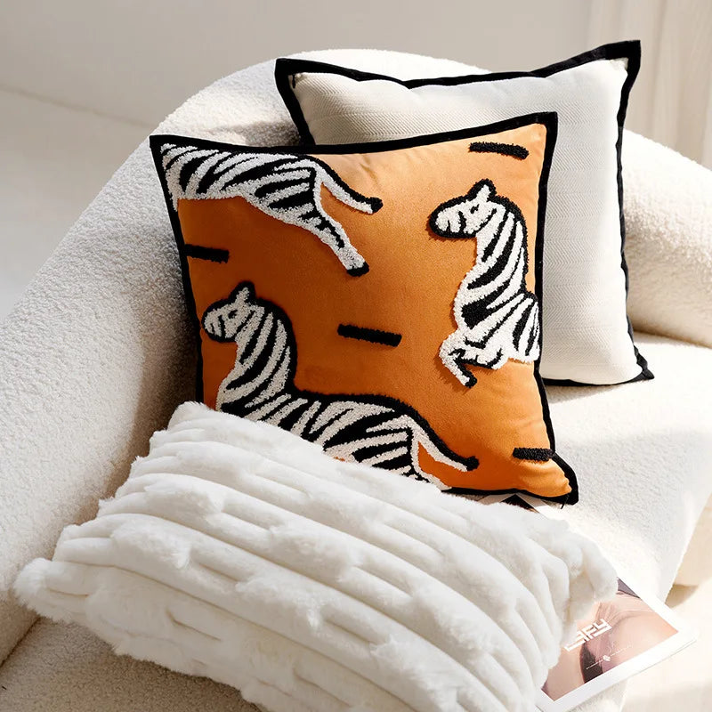 Horse Print Cushion with Luxury Embroidery and Soft Breathable Fabric-Covers & Textiles > Throw Pillows-casanuva-casanuva