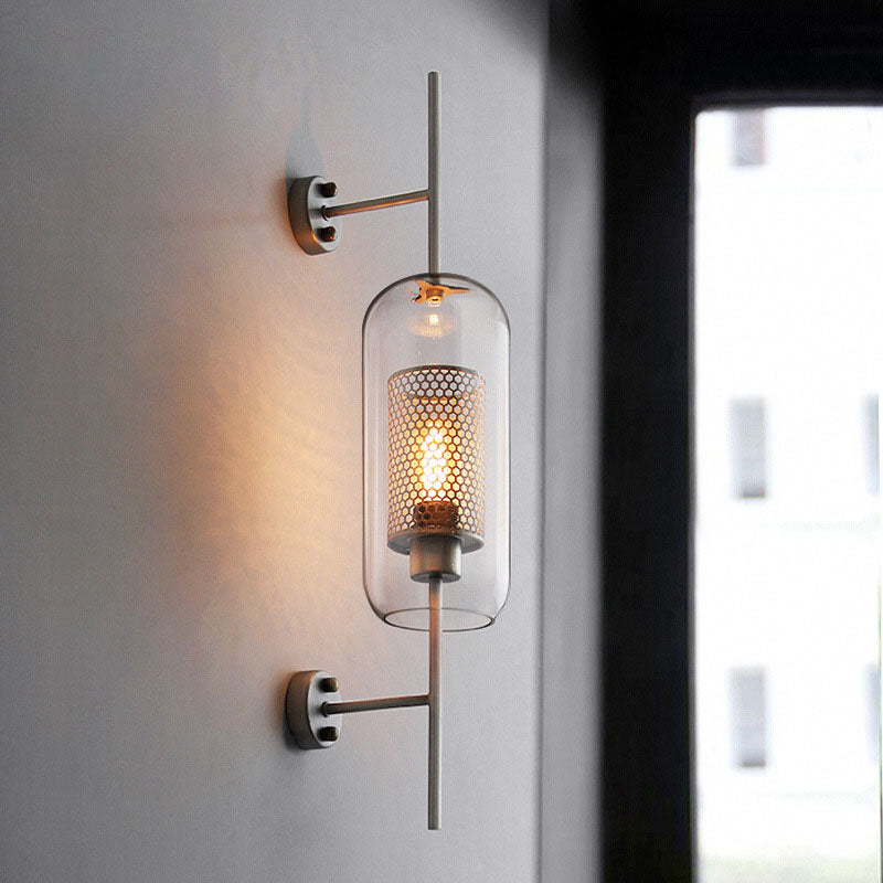 Industrial Glass Shade Wall Sconce Lamp with Iron Finish for Bedroom-Lighting > Wall Lights-casanuva-Large-Silver-100V-120V-casanuva