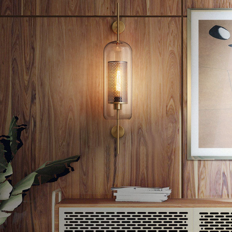 Industrial Glass Shade Wall Sconce Lamp with Iron Finish for Bedroom-Lighting > Wall Lights-casanuva-Small-Gold-100V-120V-casanuva