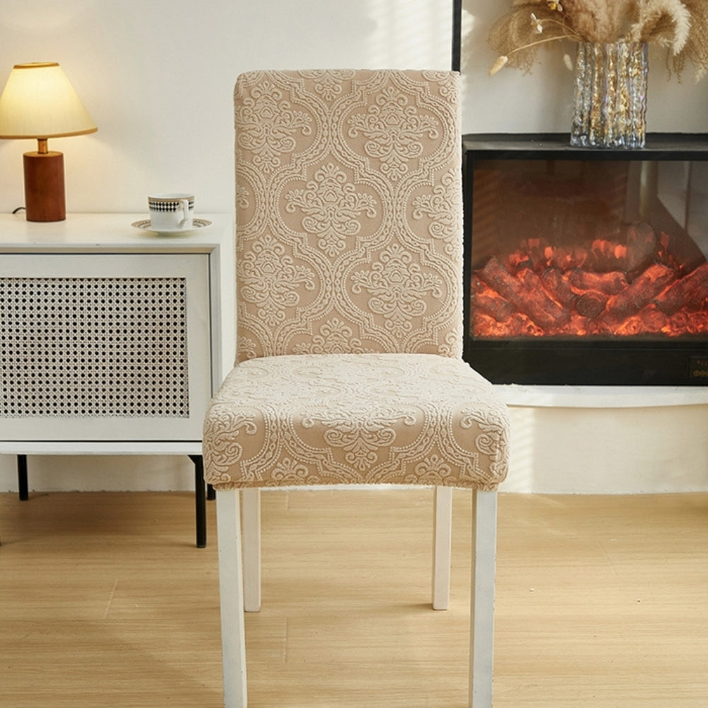 Jacquard Chair Seat Slipcover Elegant Design Washable Fabric-Covers & Textiles > Chair Covers-casanuva-Sand Bloom-casanuva