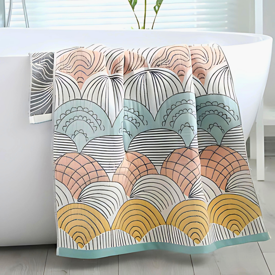 Jacquard Cotton Bath Towel with Shell Print-Bedding & Bath > Bath Towels-casanuva-Shell 2-28"x55"-casanuva