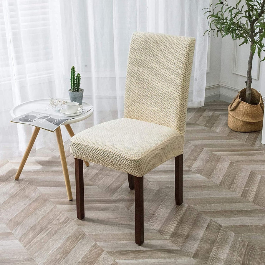 Jacquard Velvet Stretch Dining Chair Cover-Covers & Textiles > Chair Covers-casanuva-Cream Beige-casanuva