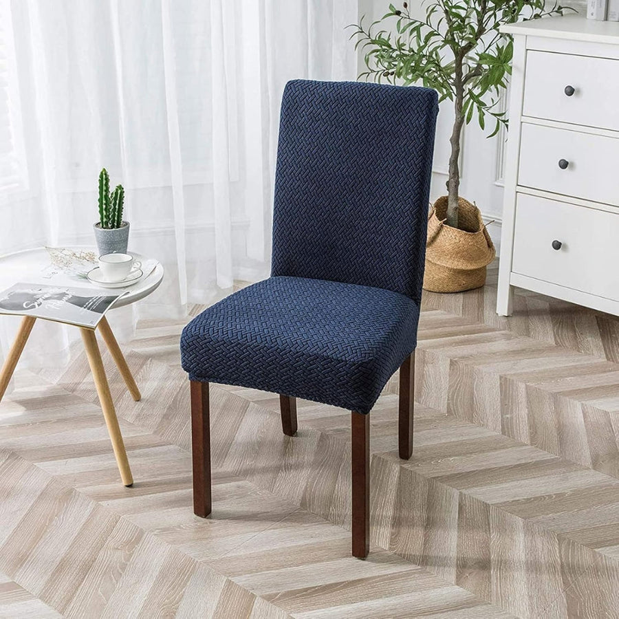 Jacquard Velvet Stretch Dining Chair Cover-Covers & Textiles > Chair Covers-casanuva-Navy Blue-casanuva
