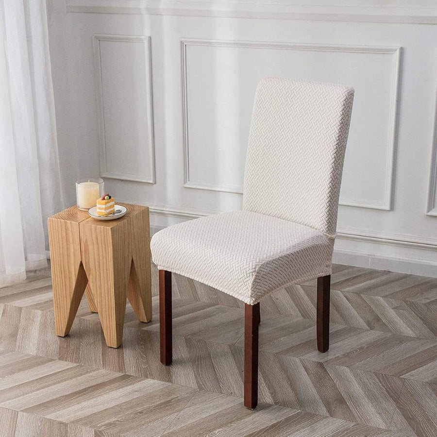 Jacquard Velvet Stretch Dining Chair Cover-Covers & Textiles > Chair Covers-casanuva-Soft White-casanuva