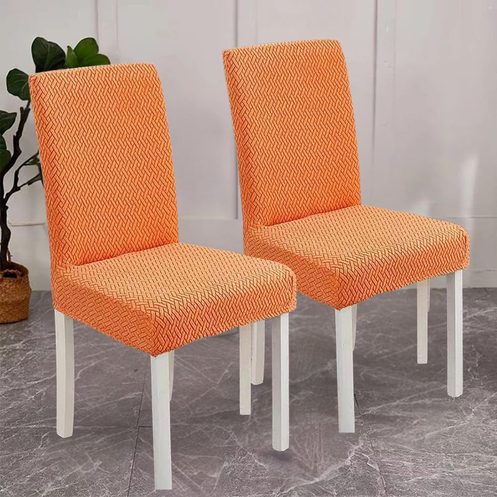 Jacquard Velvet Stretch Dining Chair Cover-Covers & Textiles > Chair Covers-casanuva-Tangerine Orange-casanuva