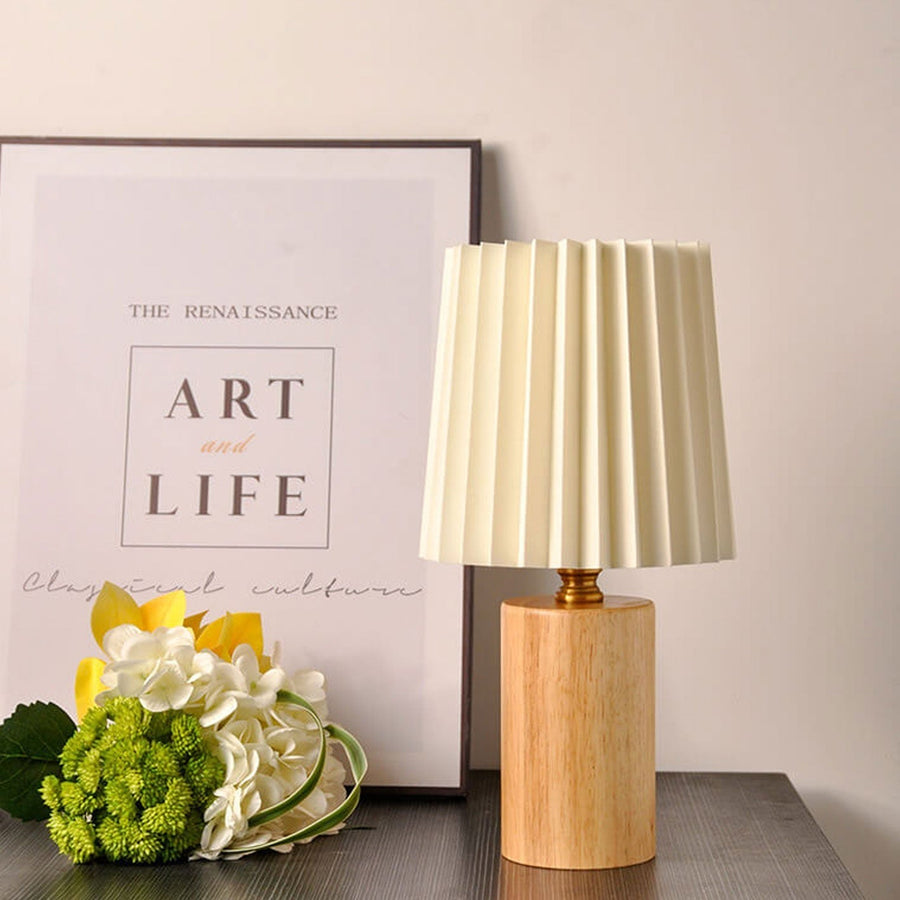 Japandi Table Lamp with Fabric Shade-Lighting > Table Lamps-casanuva-USB (5V) - Dimbaar-Wood-casanuva