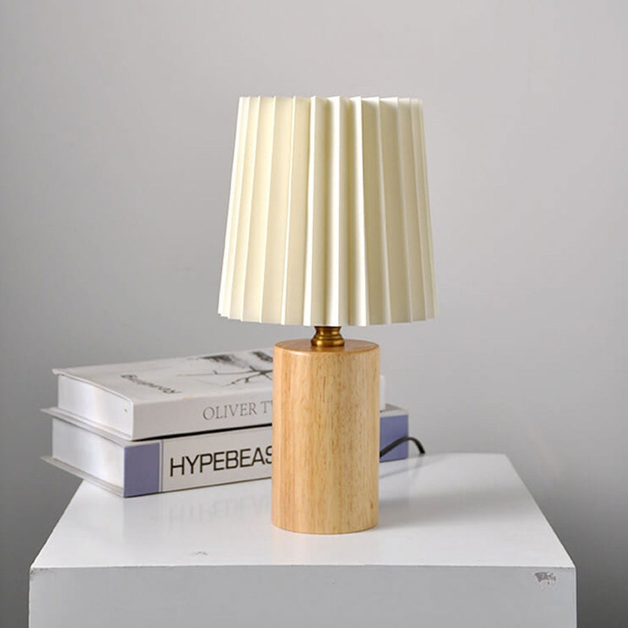 Japandi Table Lamp with Fabric Shade-Lighting > Table Lamps-casanuva-USB (5V) - Warm Licht...-Wood-casanuva