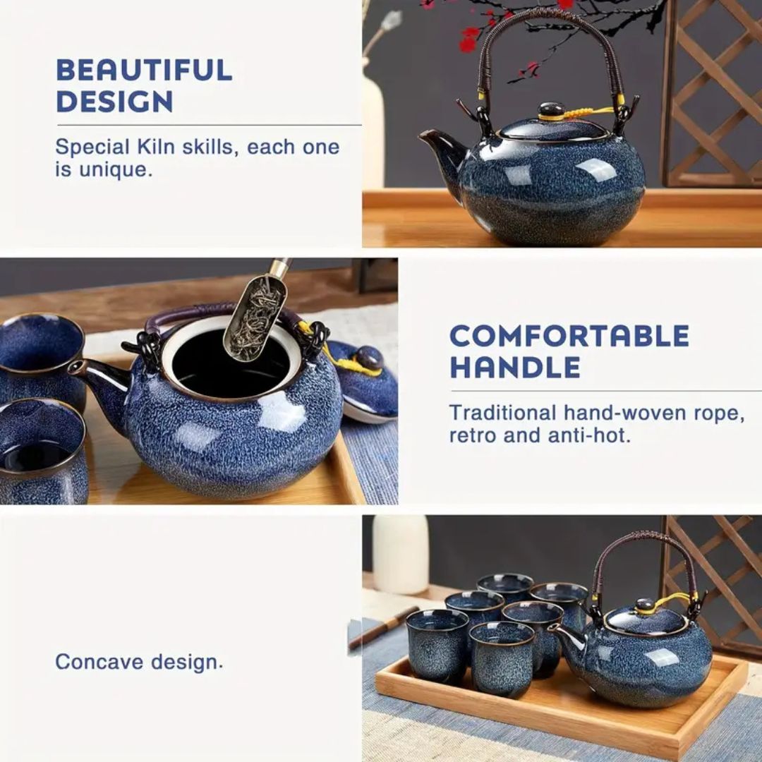 Japanese Ceramic Tea Set with Teapot and Cups-Kitchen & Dining > Tableware-casanuva-casanuva