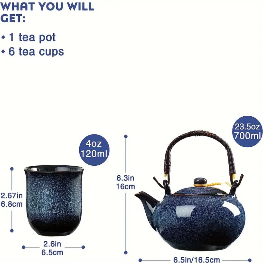 Japanese Ceramic Tea Set with Teapot and Cups-Kitchen & Dining > Tableware-casanuva-casanuva