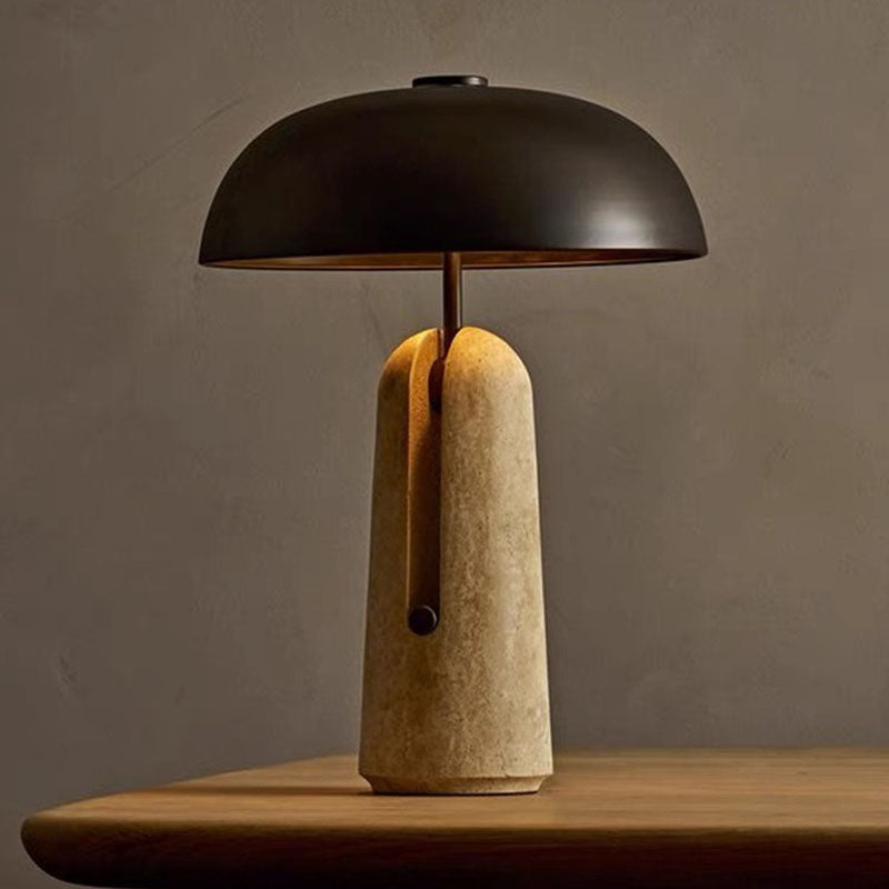 Japanese Iron Marble Mushroom Table Lamp 1-Light for Bedroom-Lighting > Table Lamps-casanuva-Black / Travertine Base-100V-120V-casanuva