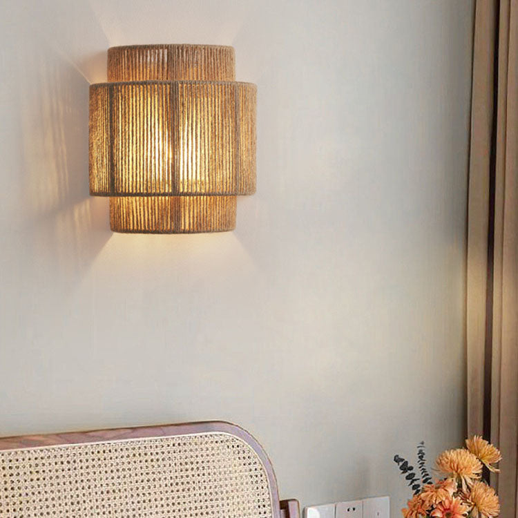 Japanese Rope Woven Curved Wall Sconce Lamp 1-Light for Living Room-Lighting > Wall Lights-casanuva-220V-240V-casanuva