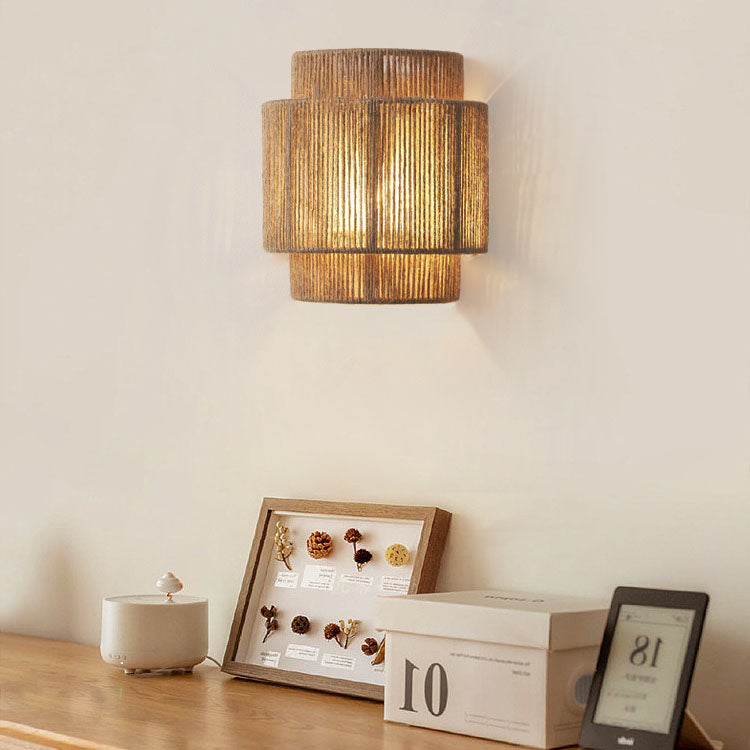 Japanese Rope Woven Curved Wall Sconce Lamp 1-Light for Living Room-Lighting > Wall Lights-casanuva-casanuva