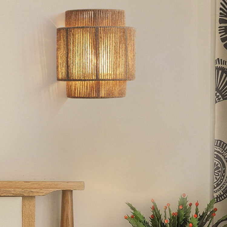 Japanese Rope Woven Curved Wall Sconce Lamp 1-Light for Living Room-Lighting > Wall Lights-casanuva-casanuva