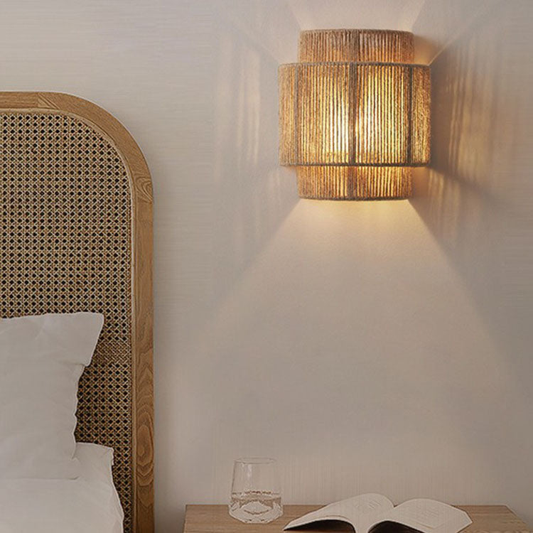 Japanese Rope Woven Curved Wall Sconce Lamp 1-Light for Living Room-Lighting > Wall Lights-casanuva-casanuva