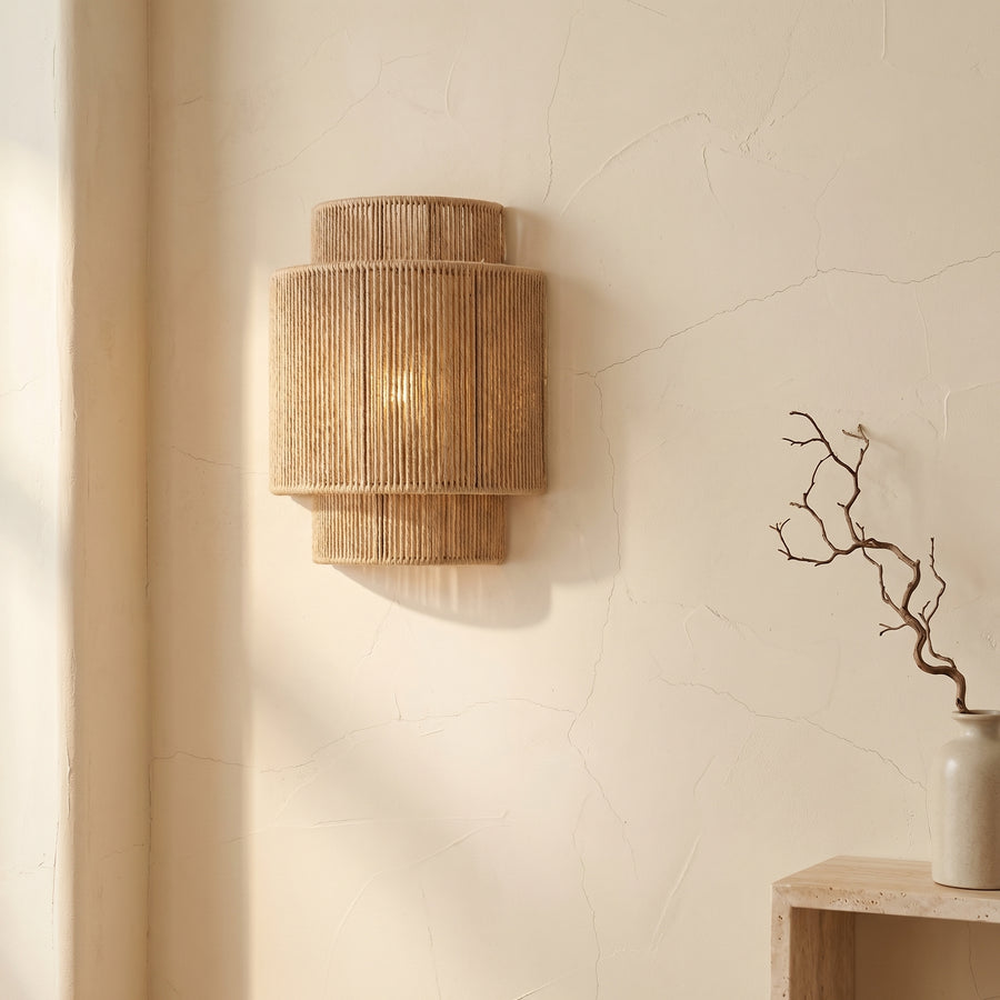 Japanese Rope Woven Curved Wall Sconce Lamp 1-Light for Living Room-Lighting > Wall Lights-casanuva-casanuva