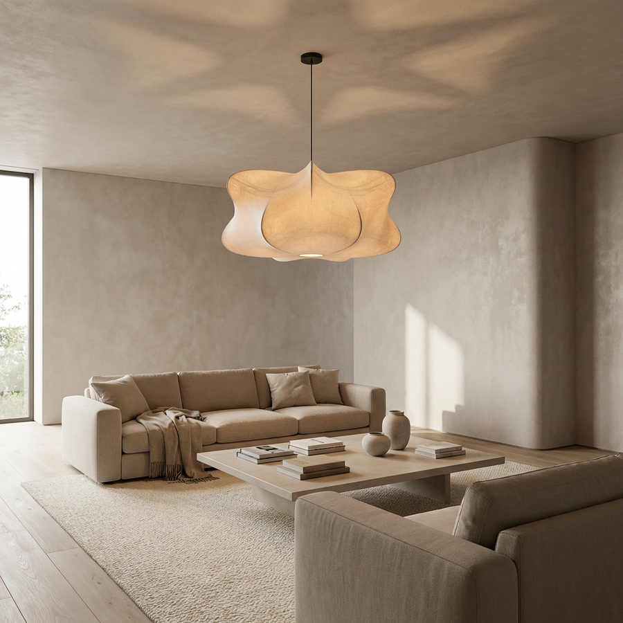 Japanese Silk Wabi Sabi Chandelier Light Fixture-Lighting > Chandeliers & Pendant Lights-casanuva-casanuva
