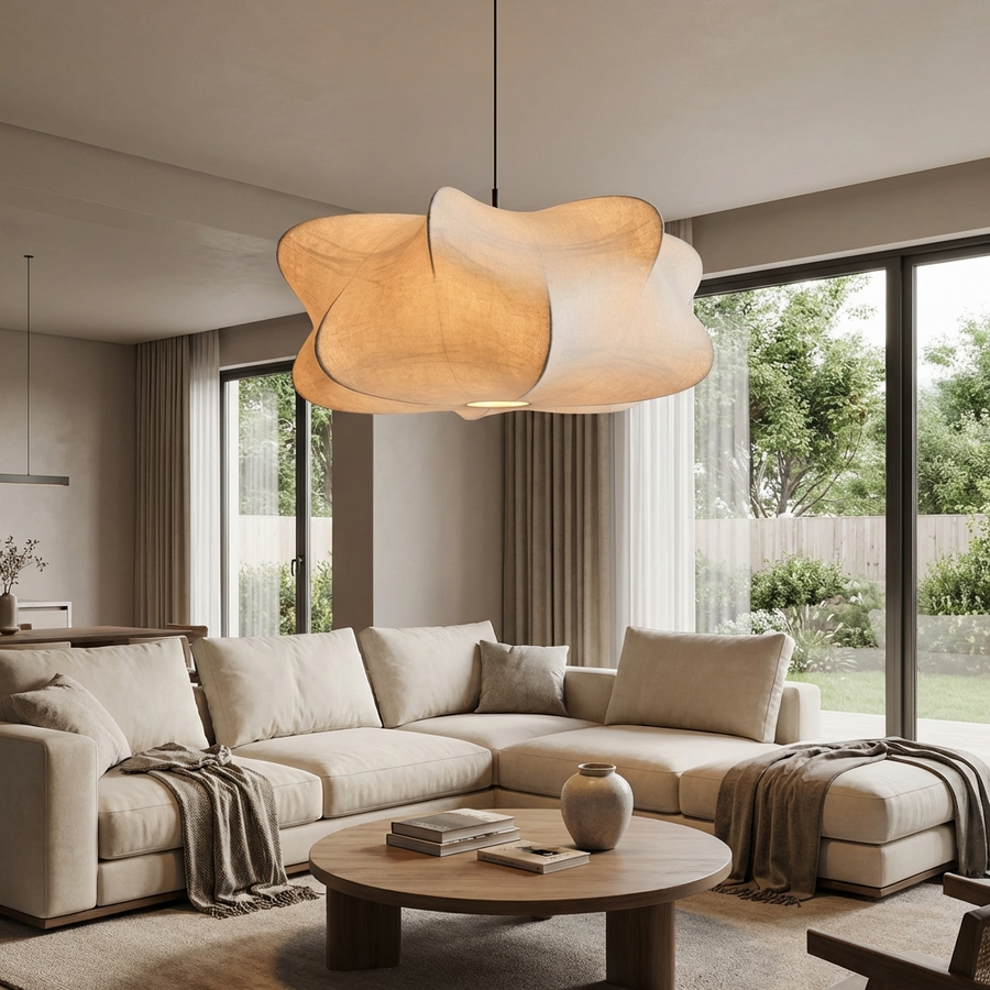 Japanese Silk Wabi Sabi Chandelier Light Fixture-Lighting > Chandeliers & Pendant Lights-casanuva-casanuva