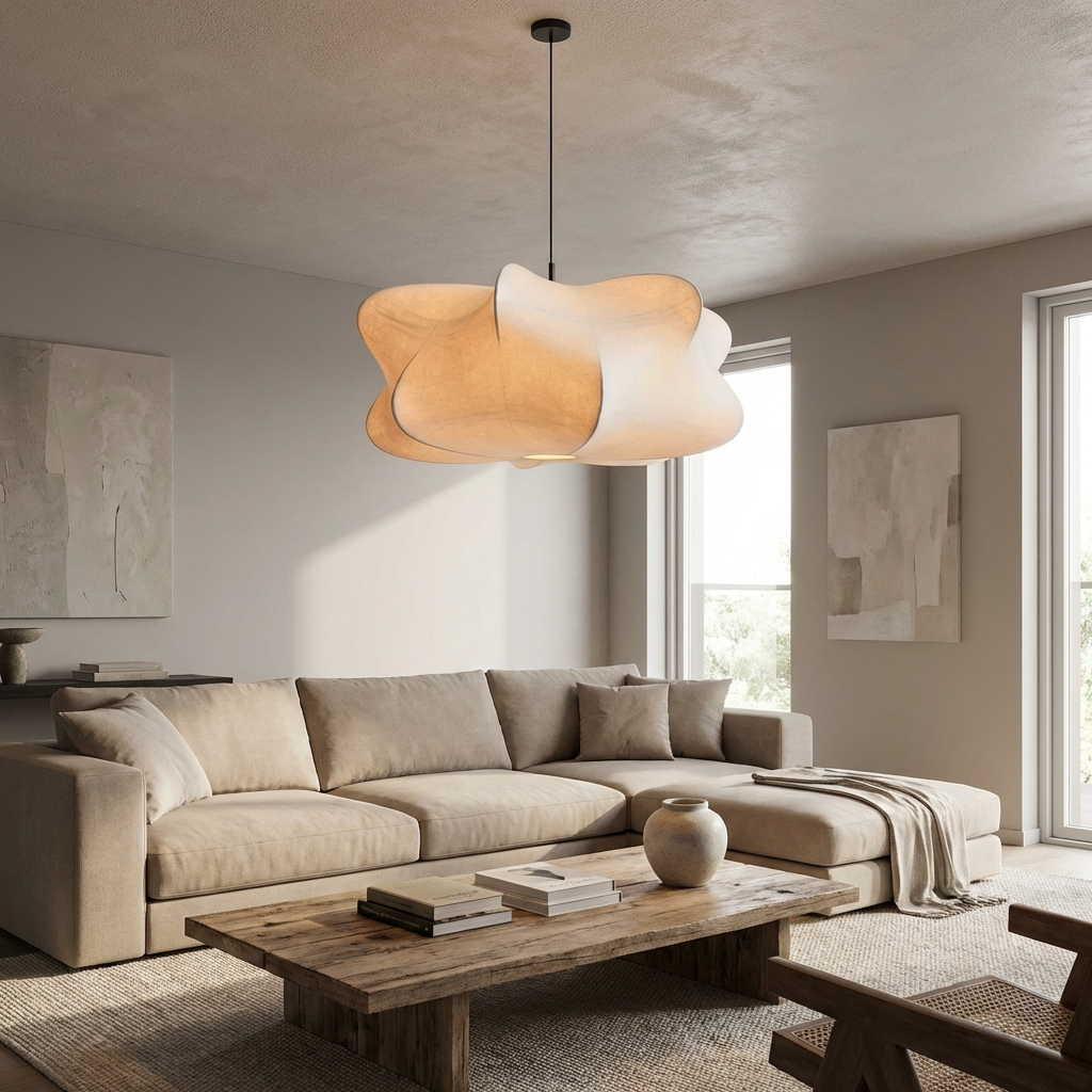 Japanese Silk Wabi Sabi Chandelier Light Fixture-Lighting > Chandeliers & Pendant Lights-casanuva-casanuva