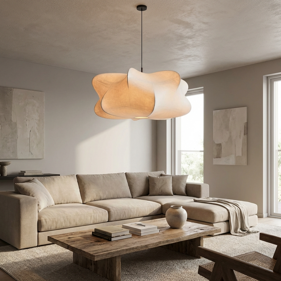Japanese Silk Wabi Sabi Chandelier Light Fixture-Lighting > Chandeliers & Pendant Lights-casanuva-casanuva
