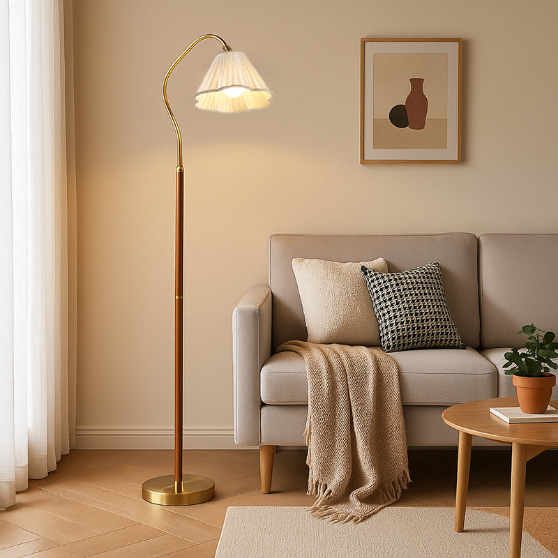 Japanese Vintage Flower Solid Wood Floor Lamp with Iron and Fabric Shade-Lighting > Floor Lamps-casanuva-220V-240V-casanuva