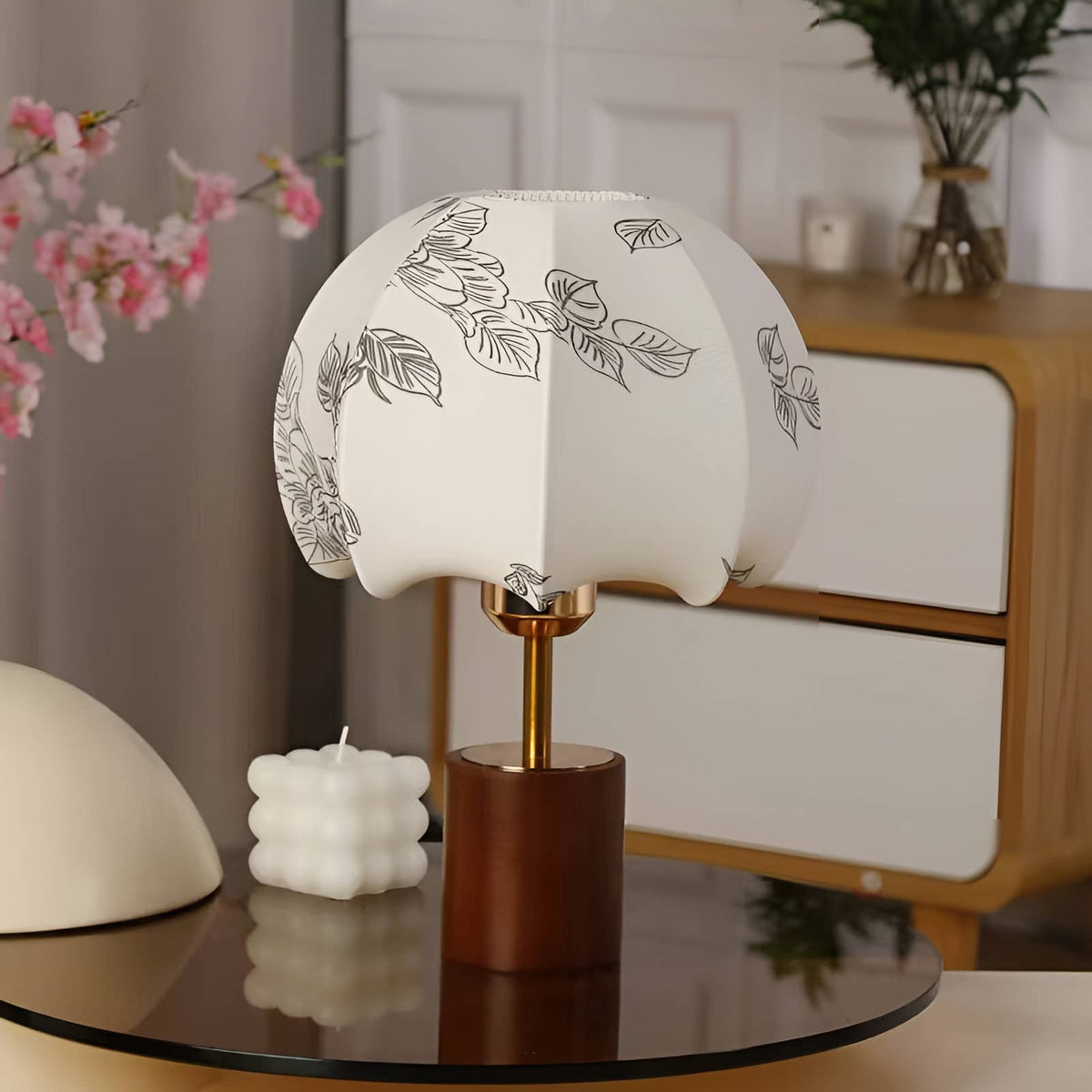 Japanese Wood Table Lamp with Cloth Shade-Lighting > Table Lamps-casanuva-casanuva