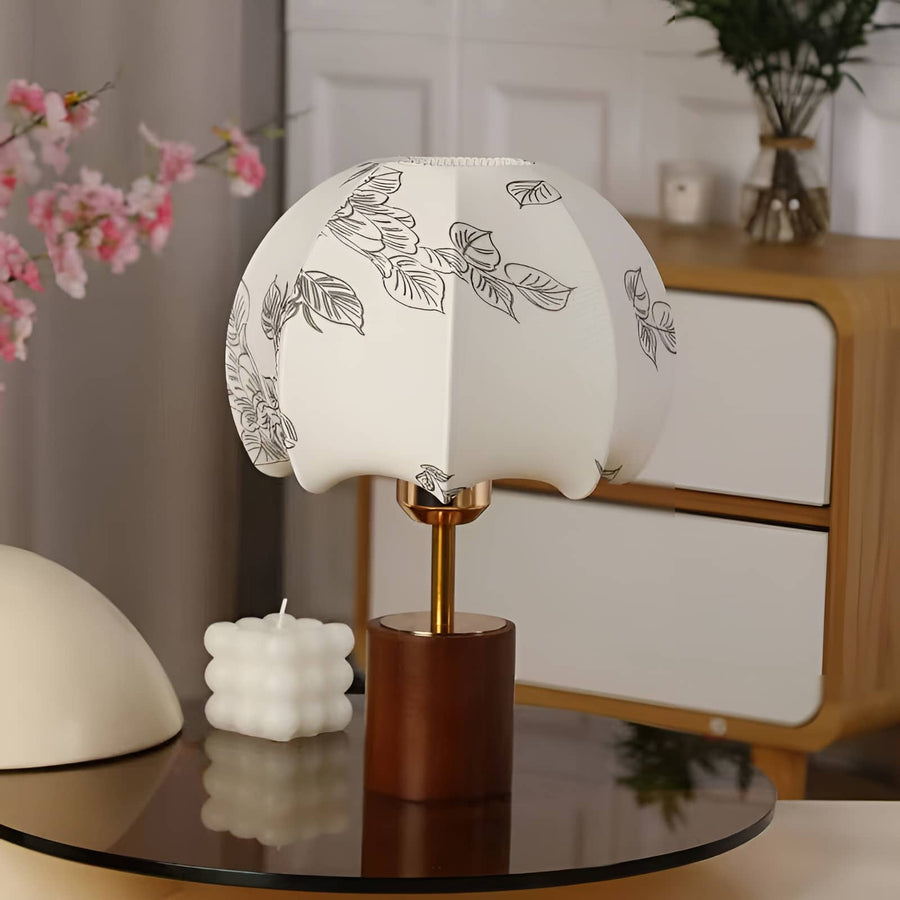 Japanese Wood Table Lamp with Cloth Shade-Lighting > Table Lamps-casanuva-casanuva