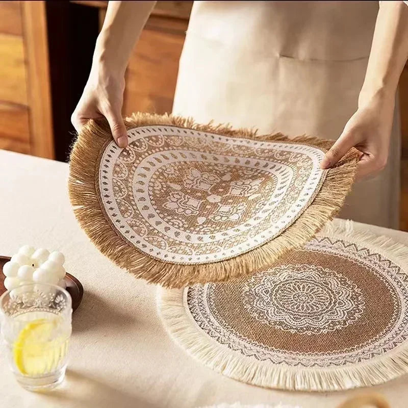 Jute Boho Anti Slip Placemat Set Rustic Design-Kitchen & Dining > Placemats-casanuva-casanuva