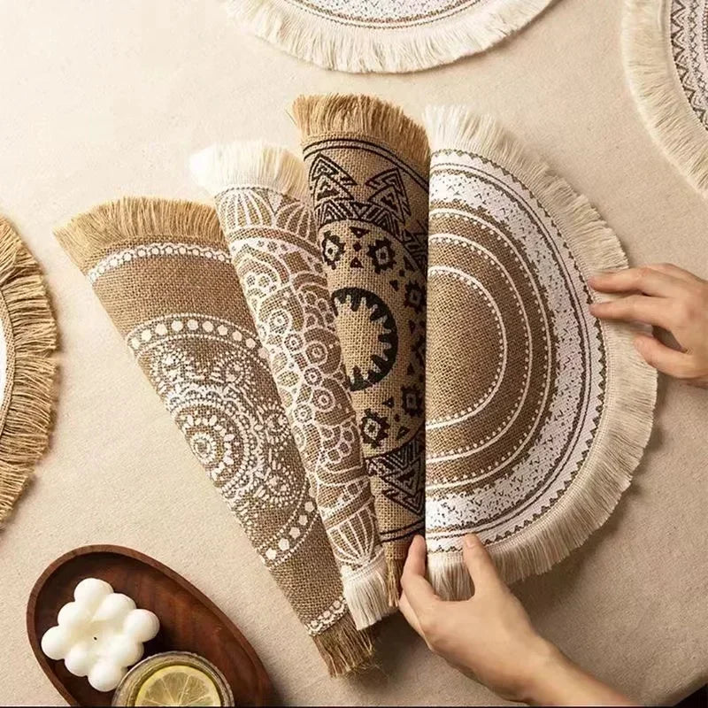 Jute Boho Anti Slip Placemat Set Rustic Design-Kitchen & Dining > Placemats-casanuva-casanuva