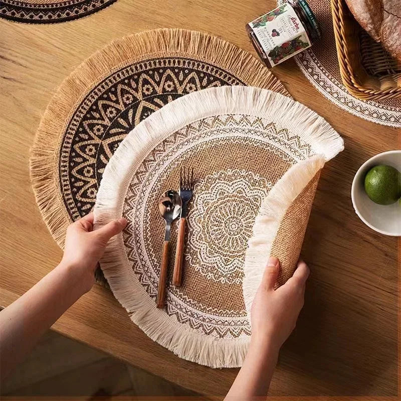 Jute Boho Anti Slip Placemat Set Rustic Design-Kitchen & Dining > Placemats-casanuva-casanuva