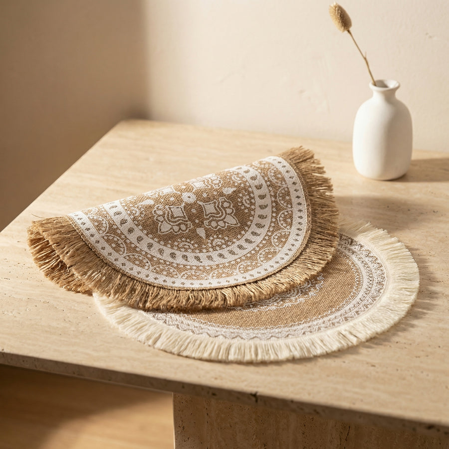 Jute Boho Anti Slip Placemat Set Rustic Design-Kitchen & Dining > Placemats-casanuva-casanuva