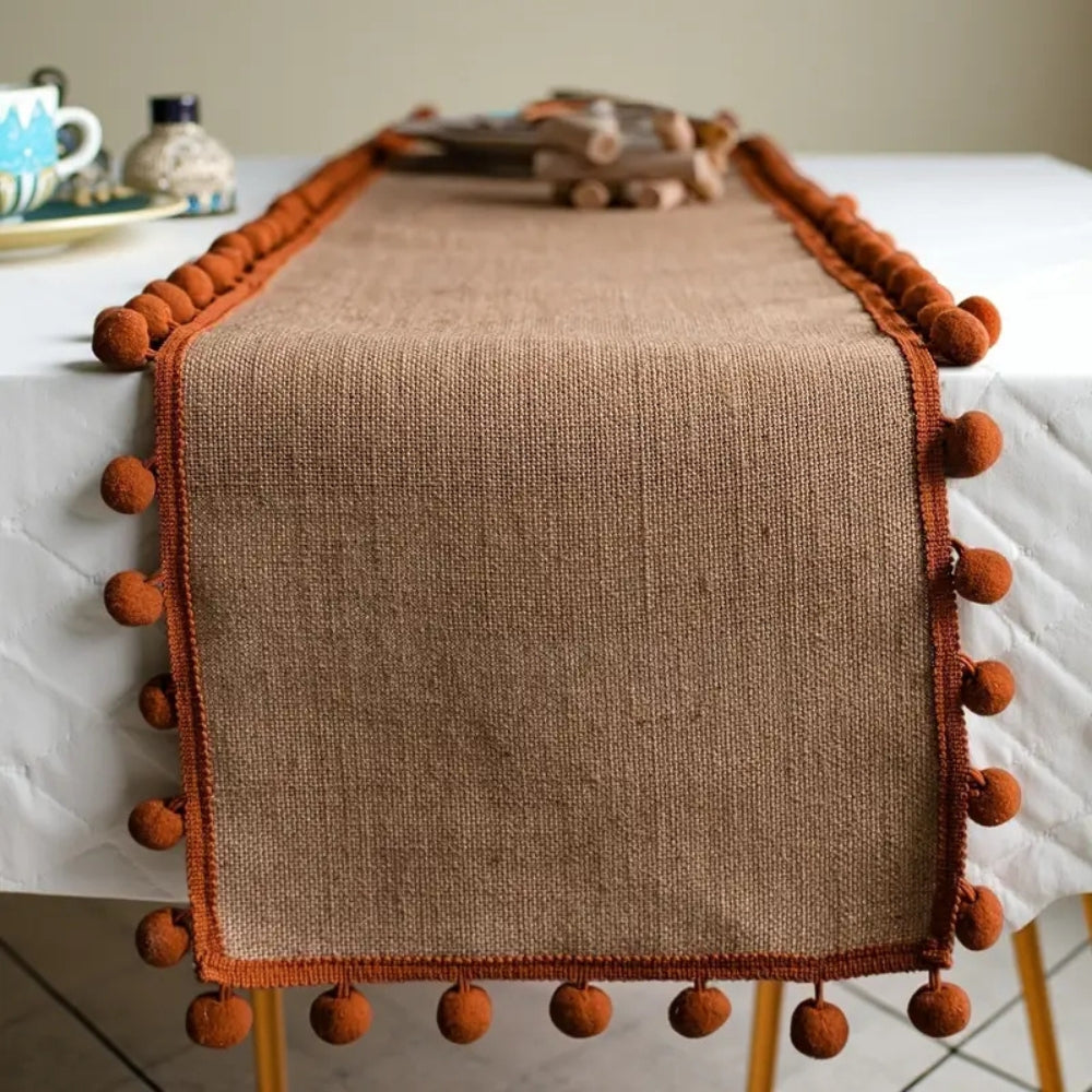 Jute Pom-Pom Table Runner Bohemian Style-Covers & Textiles > Table Runners-casanuva-12"x47"-casanuva