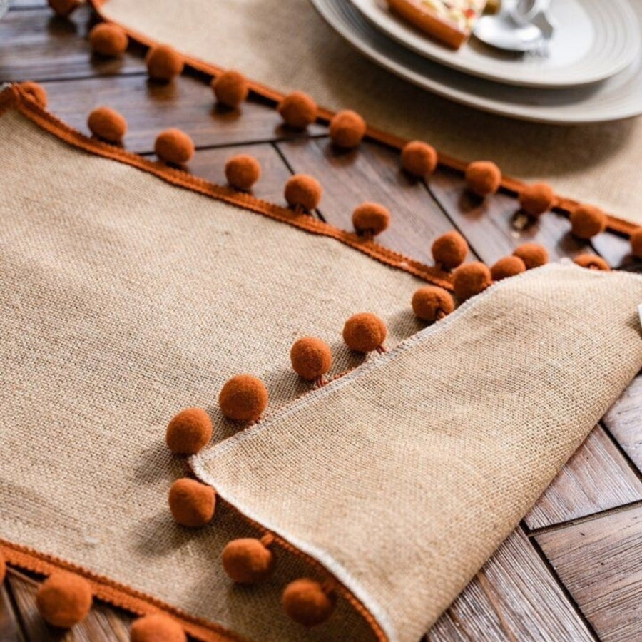 Jute Pom-Pom Table Runner Bohemian Style-Covers & Textiles > Table Runners-casanuva-casanuva