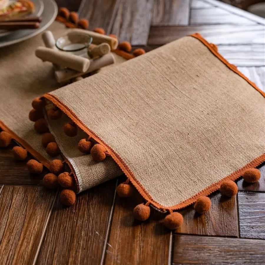Jute Pom-Pom Table Runner Bohemian Style-Covers & Textiles > Table Runners-casanuva-casanuva