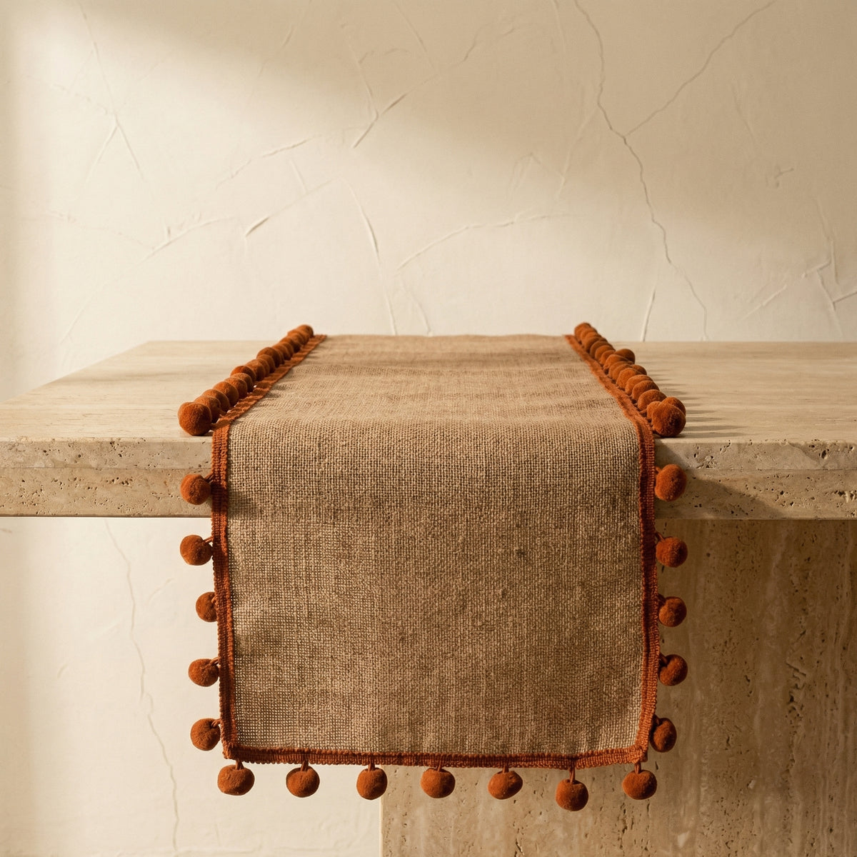 Jute Pom-Pom Table Runner Bohemian Style-Covers & Textiles > Table Runners-casanuva-casanuva