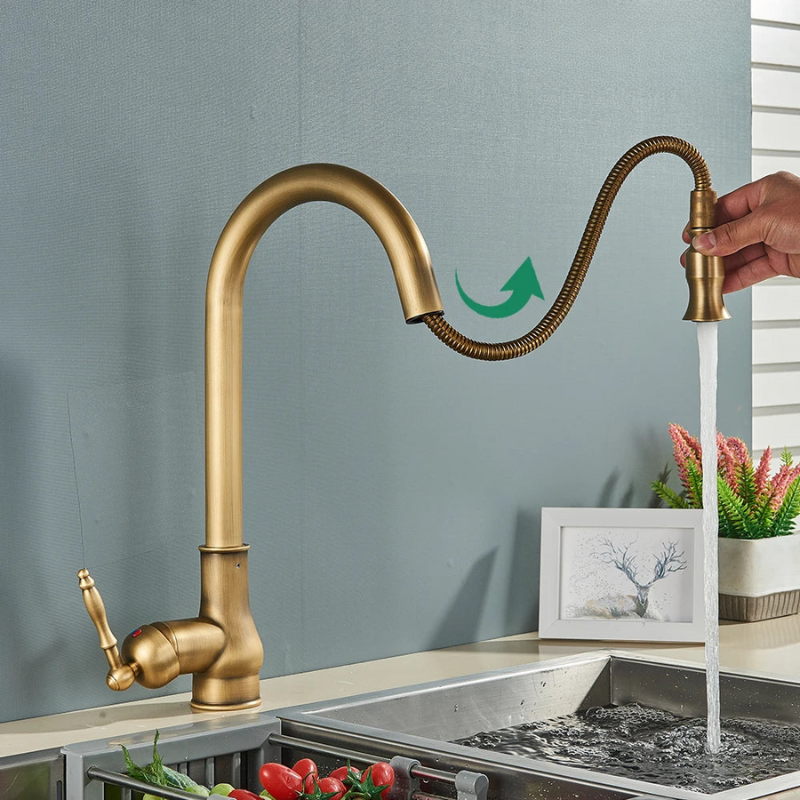 Kitchen Faucet Pull-Out Spray Retro Black Gold Finish-Kitchen & Dining > Kitchen Faucets-casanuva-casanuva