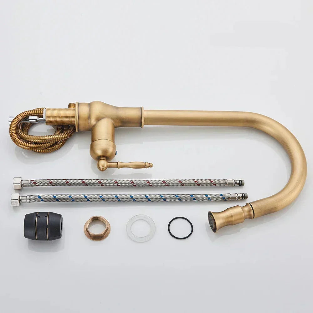 Kitchen Faucet Pull-Out Spray Retro Black Gold Finish-Kitchen & Dining > Kitchen Faucets-casanuva-casanuva
