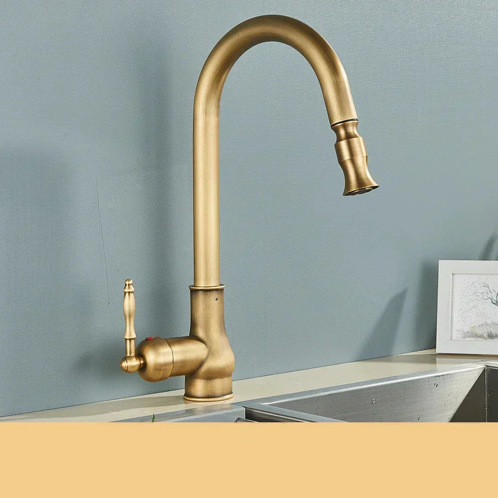 Kitchen Faucet Pull-Out Spray Retro Black Gold Finish-Kitchen & Dining > Kitchen Faucets-casanuva-Antique brass-casanuva