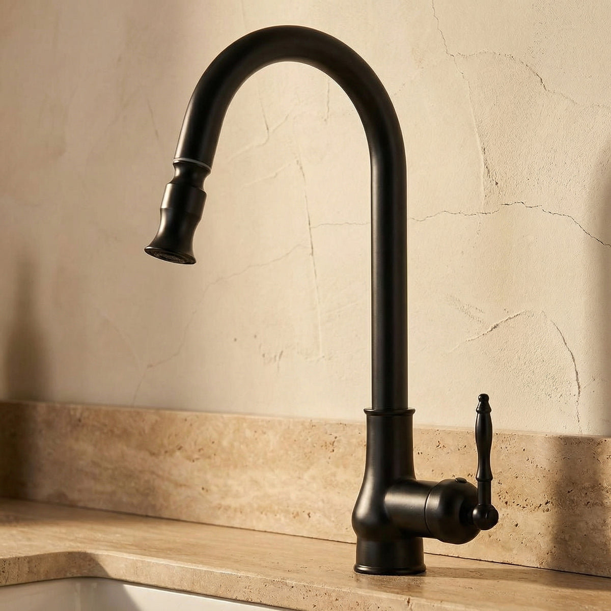 Kitchen Faucet Pull-Out Spray Retro Black Gold Finish-Kitchen & Dining > Kitchen Faucets-casanuva-casanuva