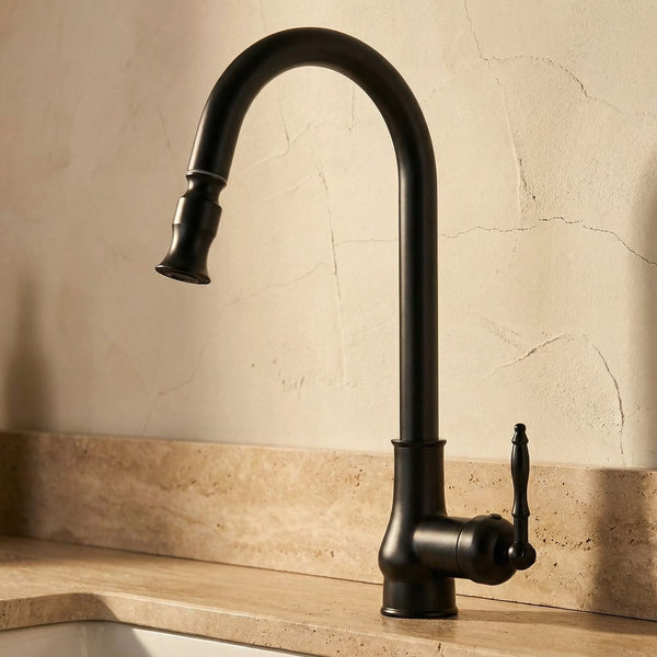 Kitchen Faucet Pull-Out Spray Retro Black Gold Finish-Kitchen & Dining > Kitchen Faucets-casanuva-casanuva