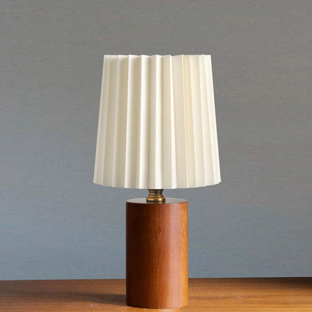Korean Vintage Pleated Column Table Lamp with Solid Wood Base-Lighting > Table Lamps-casanuva-USB (5V) - Warm Light ...-Walnut-casanuva