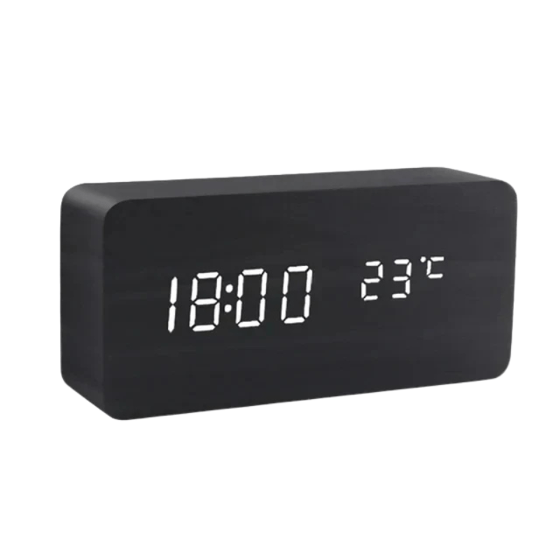 LED Alarm Clock in Natural Wood Design-Home Decor > Clocks-casanuva-Black block shaped-casanuva