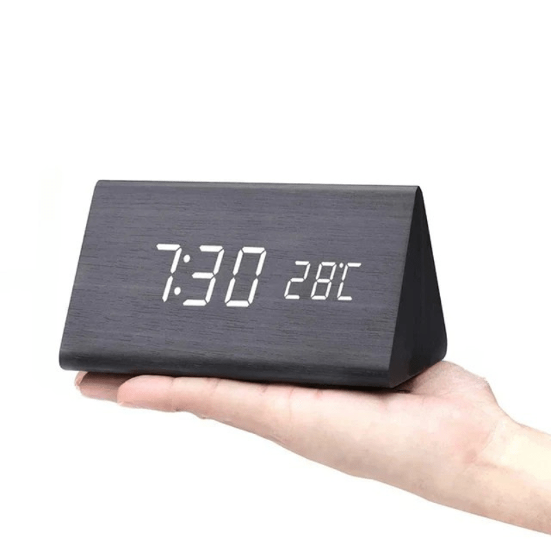 LED Alarm Clock in Natural Wood Design-Home Decor > Clocks-casanuva-Black triangle-casanuva