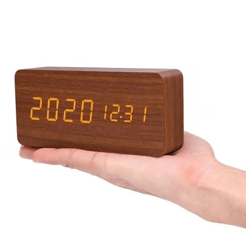 LED Alarm Clock in Natural Wood Design-Home Decor > Clocks-casanuva-Brown bar-shaped-casanuva