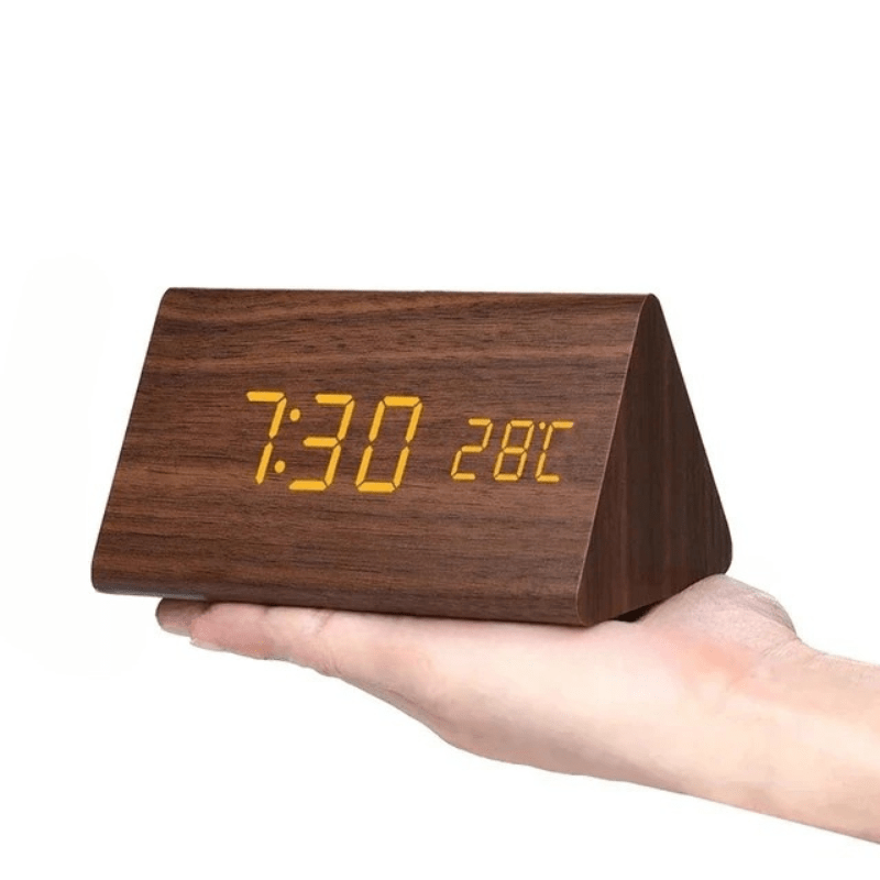 LED Alarm Clock in Natural Wood Design-Home Decor > Clocks-casanuva-Brown triangle-casanuva